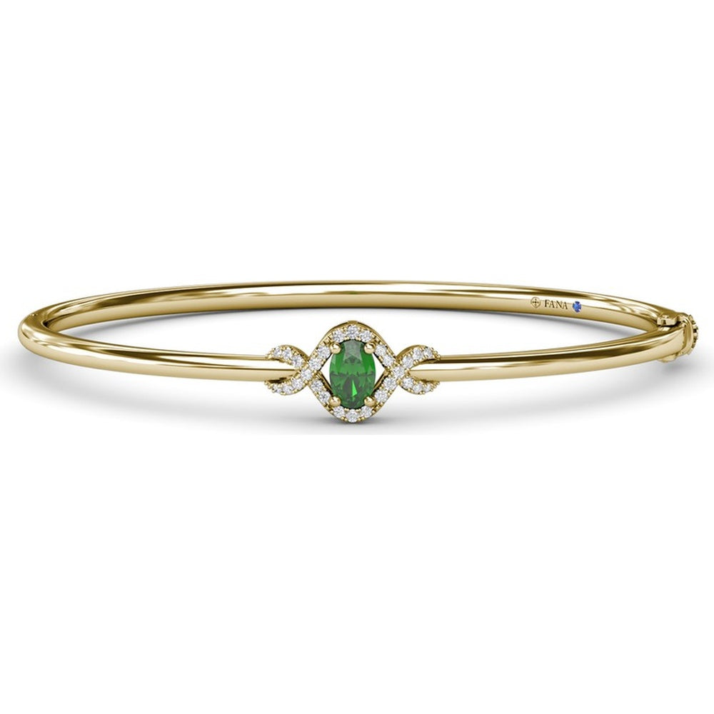 Love Knot Bangle Bracelet with Pavé Diamond Halo and Emerald Center Stone by Fana - 0.65 Carat Total Gemstone Weight