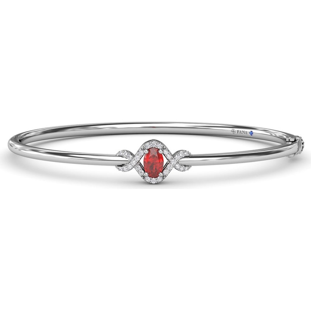 Love Knot Bangle with Oval Ruby and Pavé Diamond Halo by Fana - 0.83 Carat Total Gemstone Weight