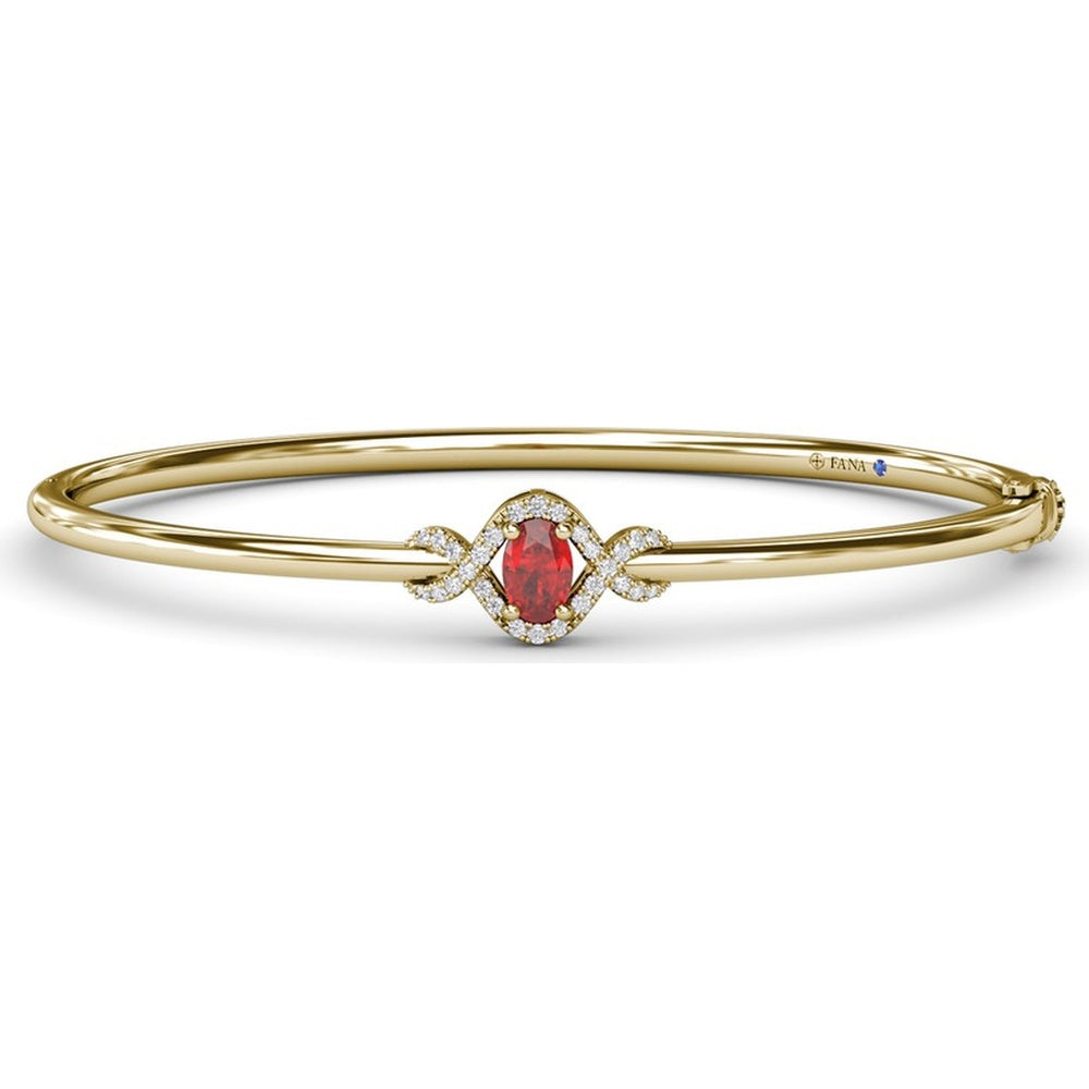 Love Knot Bangle with Oval Ruby and Pavé Diamond Halo by Fana - 0.83 Carat Total Gemstone Weight