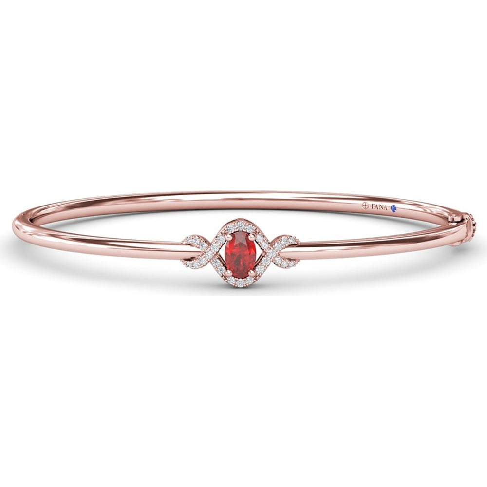 Love Knot Bangle with Oval Ruby and Pavé Diamond Halo by Fana - 0.83 Carat Total Gemstone Weight