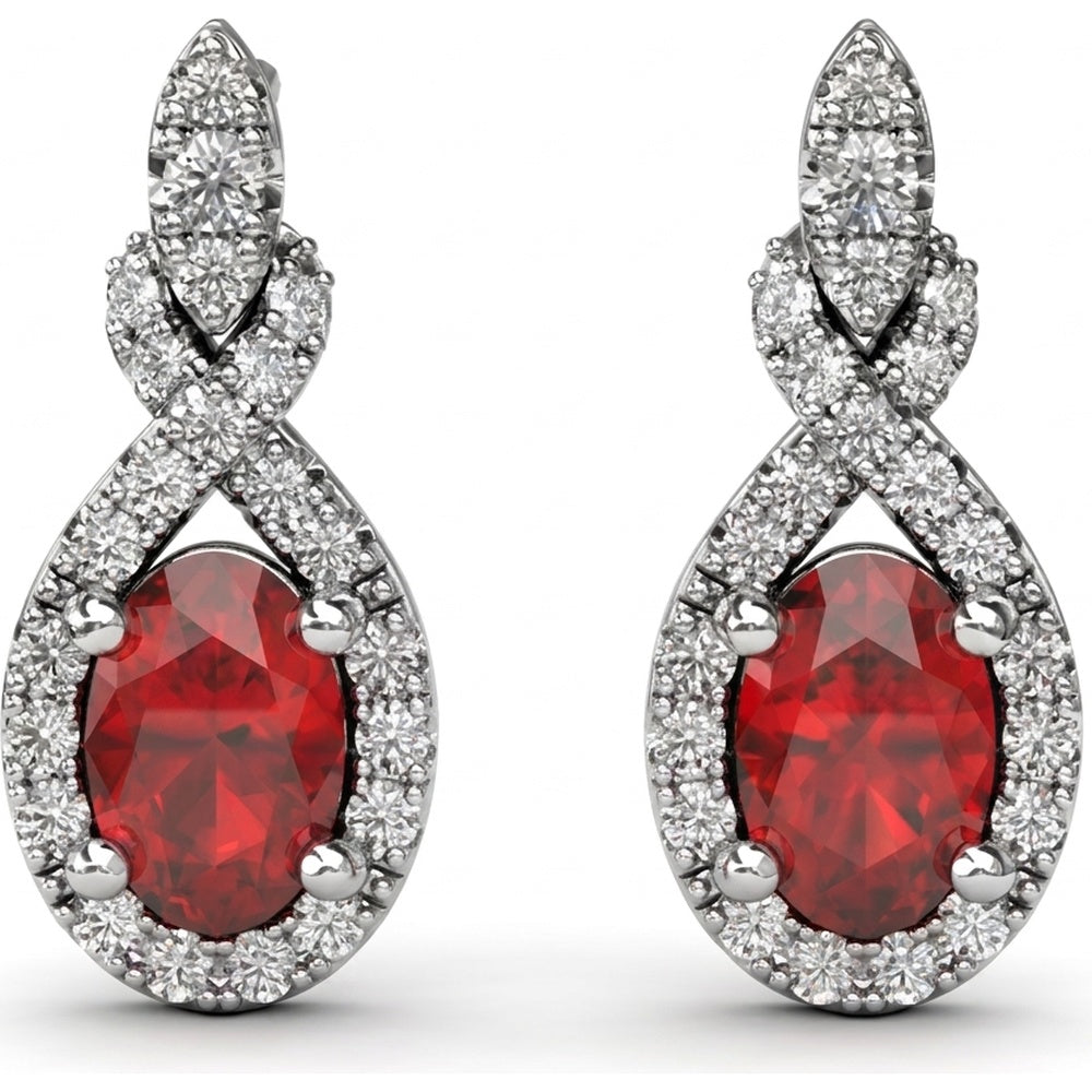 Love Knot Drop Earrings with Marquise Diamond and Oval Ruby by Fana - 1.63 Carat Total Gemstone Weight