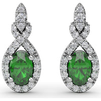 Love Knot Drop Earrings with Oval Emeralds and Pavé Diamond Halo by Fana - 1.27 Carat Total Gemstone Weight