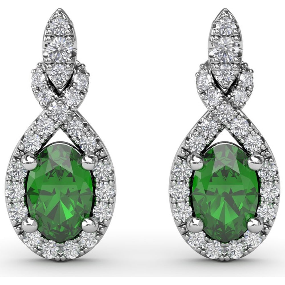 Love Knot Drop Earrings with Oval Emeralds and Pavé Diamond Halo by Fana - 1.27 Carat Total Gemstone Weight