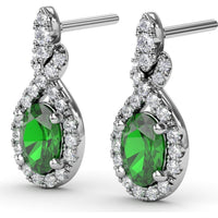 Love Knot Drop Earrings with Oval Emeralds and Pavé Diamond Halo by Fana - 1.27 Carat Total Gemstone Weight