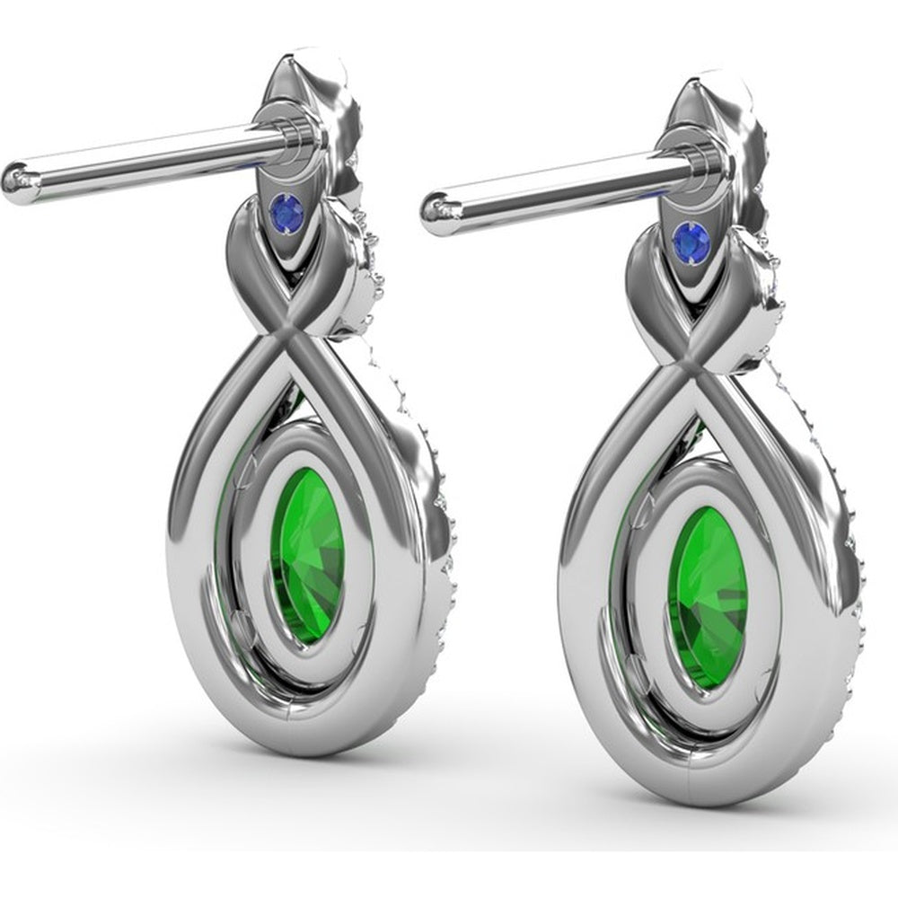 Love Knot Drop Earrings with Oval Emeralds and Pavé Diamond Halo by Fana - 1.27 Carat Total Gemstone Weight