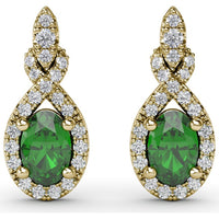 Love Knot Drop Earrings with Oval Emeralds and Pavé Diamond Halo by Fana - 1.27 Carat Total Gemstone Weight