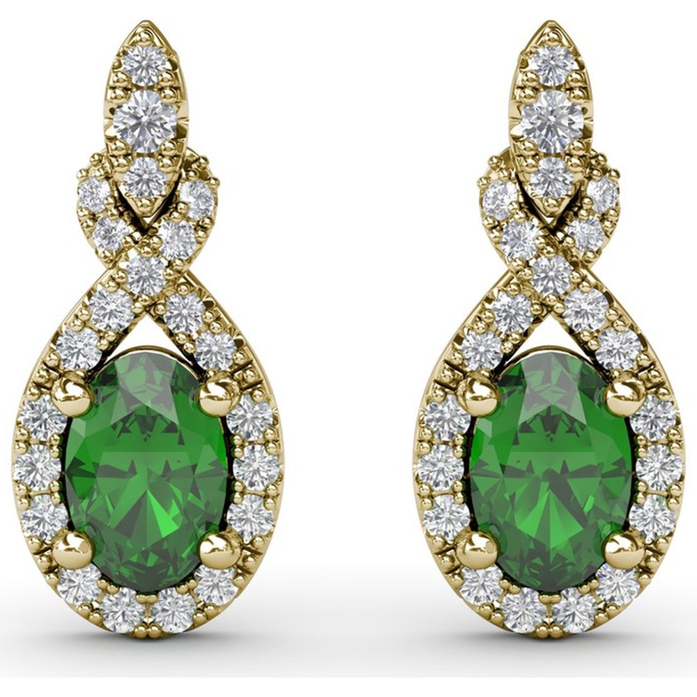 Love Knot Drop Earrings with Oval Emeralds and Pavé Diamond Halo by Fana - 1.27 Carat Total Gemstone Weight