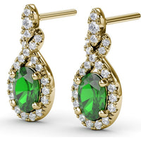 Love Knot Drop Earrings with Oval Emeralds and Pavé Diamond Halo by Fana - 1.27 Carat Total Gemstone Weight