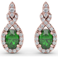 Love Knot Drop Earrings with Oval Emeralds and Pavé Diamond Halo by Fana - 1.27 Carat Total Gemstone Weight