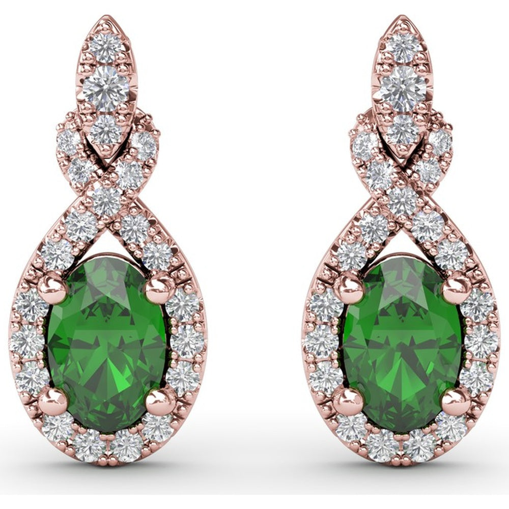 Love Knot Drop Earrings with Oval Emeralds and Pavé Diamond Halo by Fana - 1.27 Carat Total Gemstone Weight
