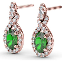 Love Knot Drop Earrings with Oval Emeralds and Pavé Diamond Halo by Fana - 1.27 Carat Total Gemstone Weight