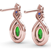 Love Knot Drop Earrings with Oval Emeralds and Pavé Diamond Halo by Fana - 1.27 Carat Total Gemstone Weight