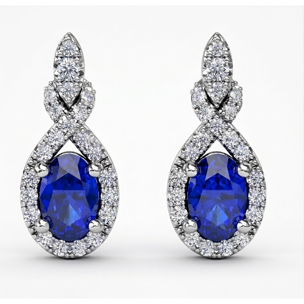 Love Knot Earrings with Marquise Diamond and Oval Sapphire by Fana - 1.63 Carat Total Gemstone Weight