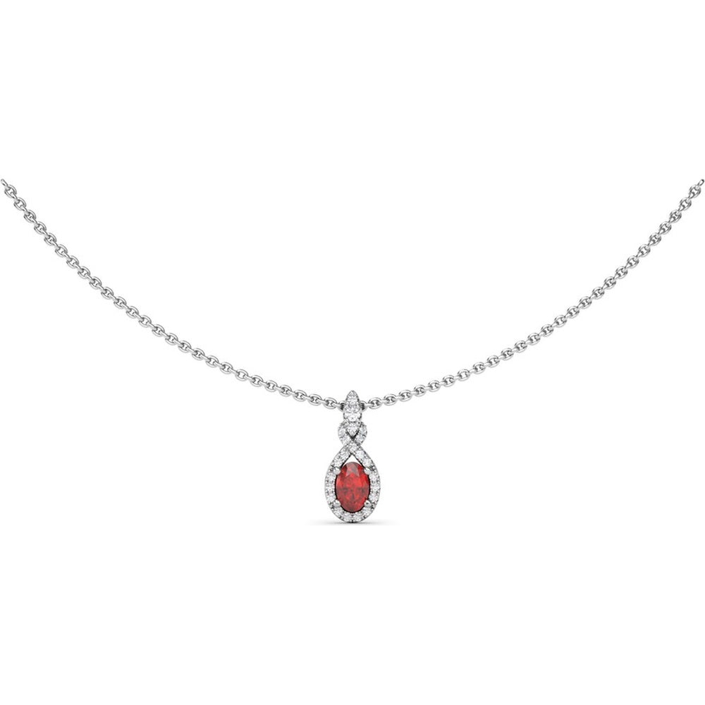 Love Knot Necklace with Diamond Halo and Oval Ruby by Fana - 0.83 Carat Total Gemstone Weight