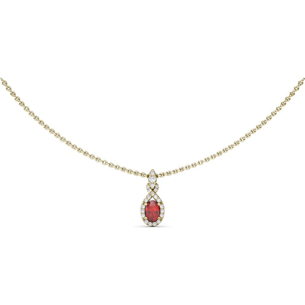 Love Knot Necklace with Diamond Halo and Oval Ruby by Fana - 0.83 Carat Total Gemstone Weight