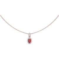 Love Knot Necklace with Diamond Halo and Oval Ruby by Fana - 0.83 Carat Total Gemstone Weight