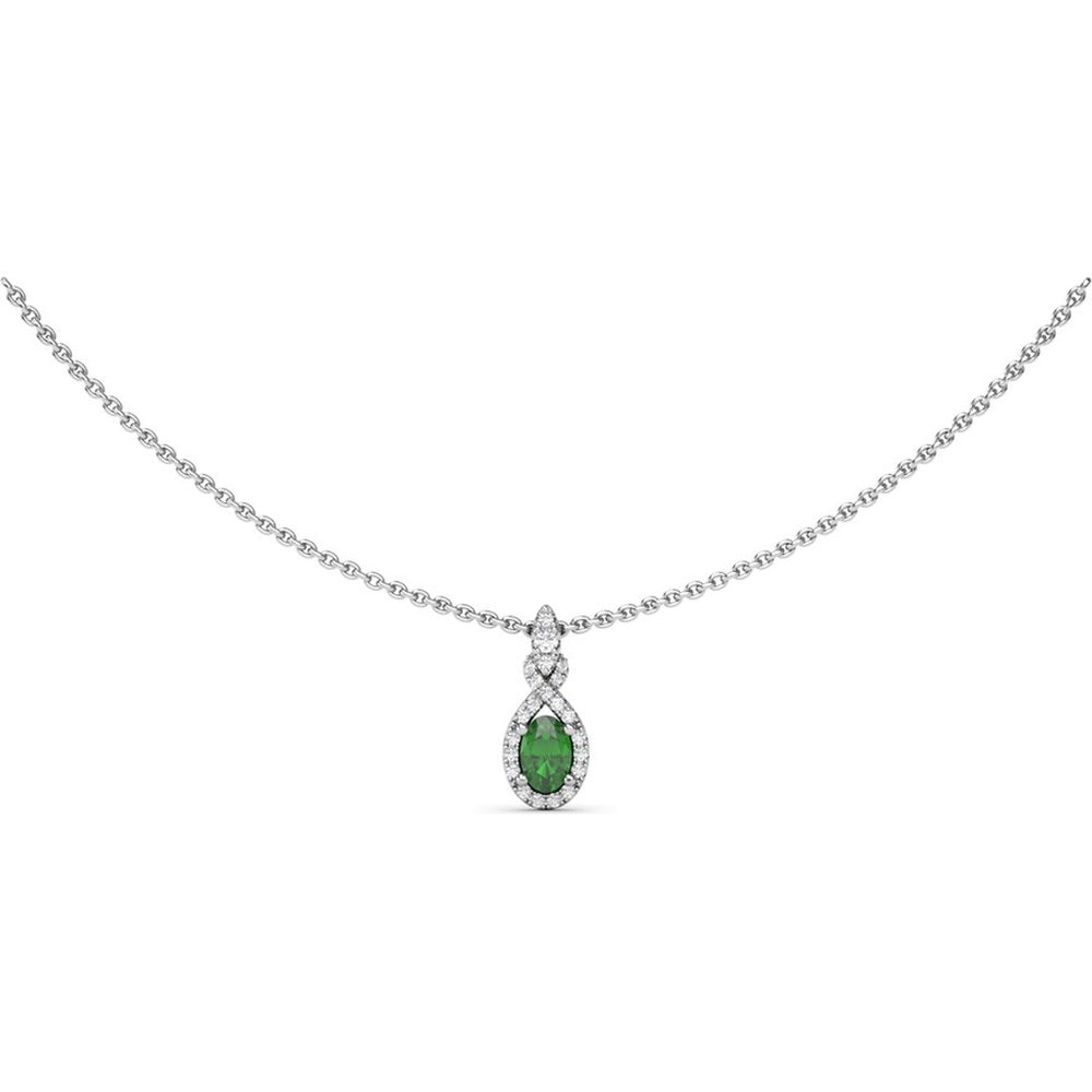 Love Knot Pendant with Diamond Halo and Oval Emerald by Fana - 0.65 Carat Total Gemstone Weight