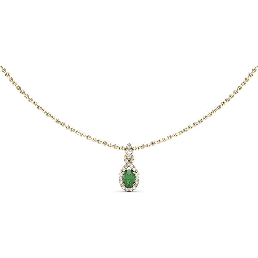 Love Knot Pendant with Diamond Halo and Oval Emerald by Fana - 0.65 Carat Total Gemstone Weight
