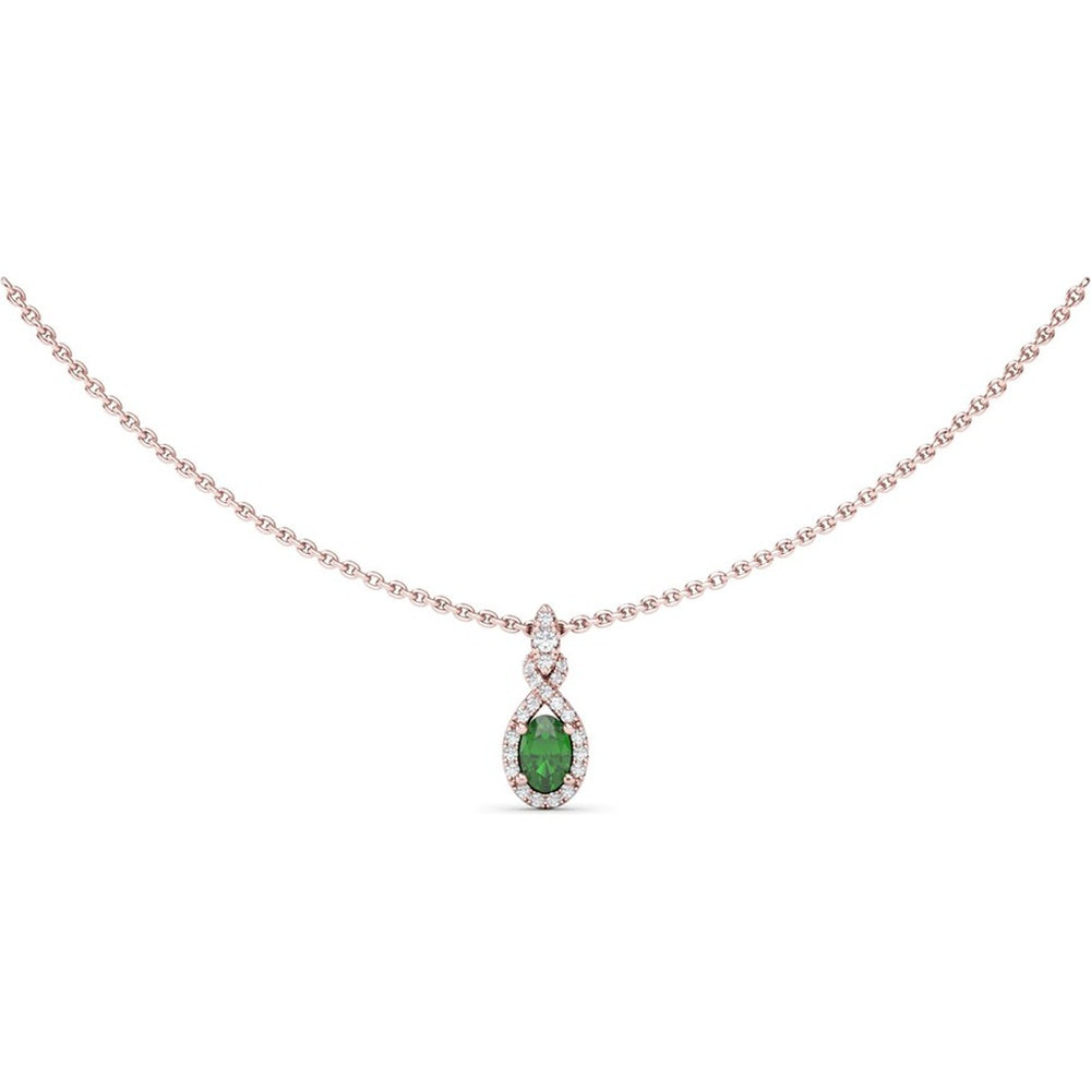 Love Knot Pendant with Diamond Halo and Oval Emerald by Fana - 0.65 Carat Total Gemstone Weight