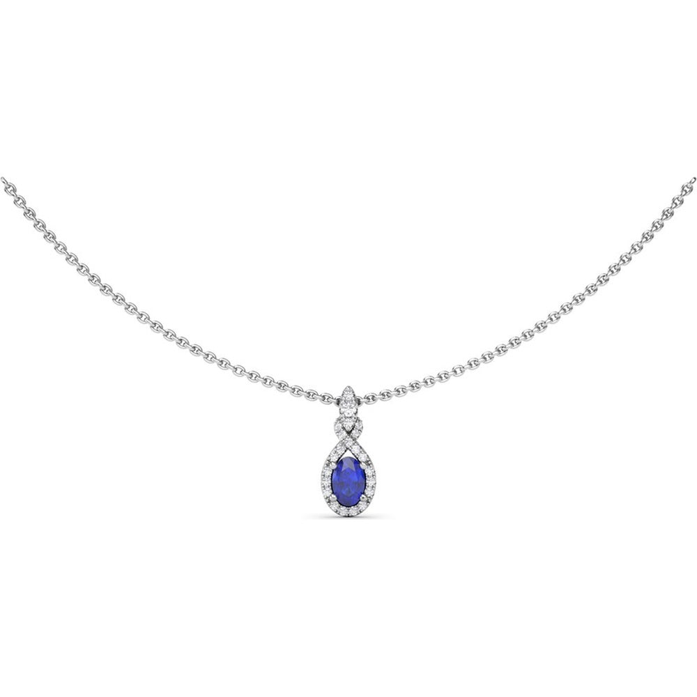 Love Knot Pendant with Oval Sapphire and Marquise Diamond Halo by Fana - 0.83 Carat Total Gemstone Weight