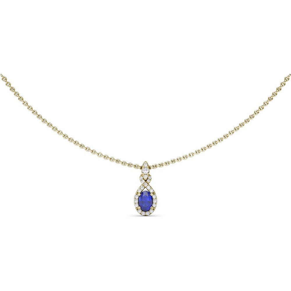 Love Knot Pendant with Oval Sapphire and Marquise Diamond Halo by Fana - 0.83 Carat Total Gemstone Weight