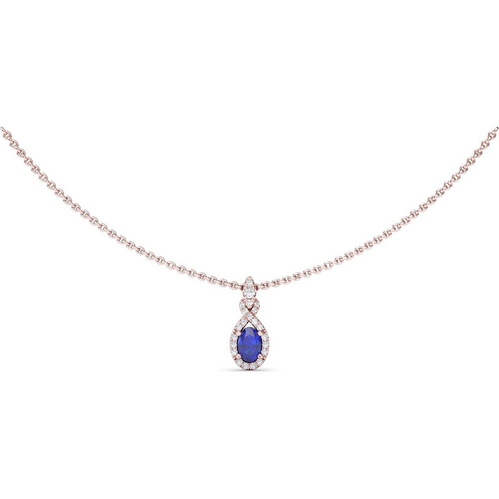 Love Knot Pendant with Oval Sapphire and Marquise Diamond Halo by Fana - 0.83 Carat Total Gemstone Weight