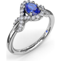 Love Knot Ring with Diamond Criss-Cross Halo and Oval Sapphire Center by Fana - 0.85 Carat Total Diamond Weight
