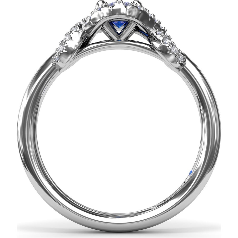 Love Knot Ring with Diamond Criss-Cross Halo and Oval Sapphire Center by Fana - 0.85 Carat Total Diamond Weight