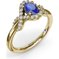 Love Knot Ring with Diamond Criss-Cross Halo and Oval Sapphire Center by Fana - 0.85 Carat Total Diamond Weight