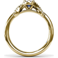 Love Knot Ring with Diamond Criss-Cross Halo and Oval Sapphire Center by Fana - 0.85 Carat Total Diamond Weight