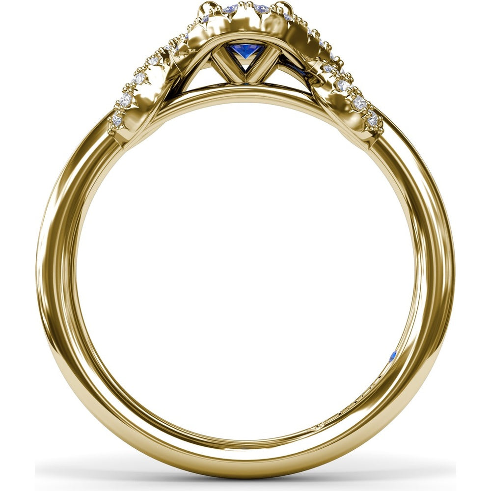 Love Knot Ring with Diamond Criss-Cross Halo and Oval Sapphire Center by Fana - 0.85 Carat Total Diamond Weight