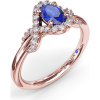 Love Knot Ring with Diamond Criss-Cross Halo and Oval Sapphire Center by Fana - 0.85 Carat Total Diamond Weight