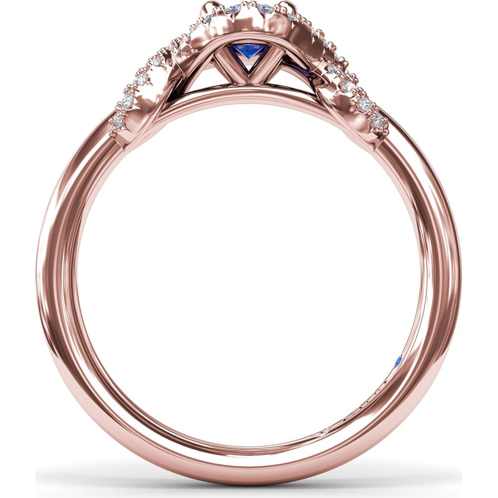 Love Knot Ring with Diamond Criss-Cross Halo and Oval Sapphire Center by Fana - 0.85 Carat Total Diamond Weight