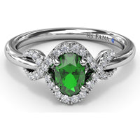 Love Knot Ring with Oval Emerald and Diamond Criss-Cross Halo by Fana - 0.67 Carat Total Gemstone Weight
