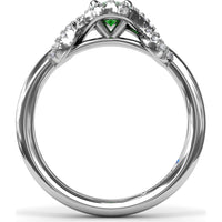 Love Knot Ring with Oval Emerald and Diamond Criss-Cross Halo by Fana - 0.67 Carat Total Gemstone Weight