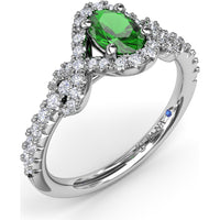 Love Knot Ring with Oval Emerald and Diamond Halo by Fana - 0.87 Carat Total Gemstone Weight