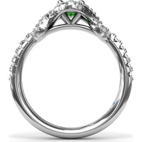 Love Knot Ring with Oval Emerald and Diamond Halo by Fana - 0.87 Carat Total Gemstone Weight