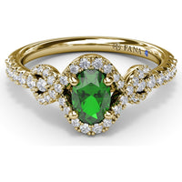 Love Knot Ring with Oval Emerald and Diamond Halo by Fana - 0.87 Carat Total Gemstone Weight