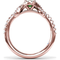Love Knot Ring with Oval Emerald and Diamond Halo by Fana - 0.87 Carat Total Gemstone Weight