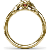 Love Knot Ring with Oval Ruby and Diamond Criss-Crossing Halo by Fana - 0.85 Carat Total Gemstone Weight