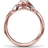 Love Knot Ring with Oval Ruby and Diamond Criss-Crossing Halo by Fana - 0.85 Carat Total Gemstone Weight