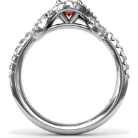 Love Knot Ring with Oval Ruby Center and Diamond Halo by Fana - 1.04 Carat Total Gemstone Weight