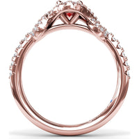 Love Knot Ring with Oval Ruby Center and Diamond Halo by Fana - 1.04 Carat Total Gemstone Weight