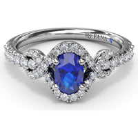 Love Knot Ring with Oval Sapphire and Diamond Halo by Fana - 1.04 Carat Total Gemstone Weight