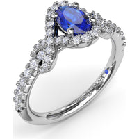 Love Knot Ring with Oval Sapphire and Diamond Halo by Fana - 1.04 Carat Total Gemstone Weight