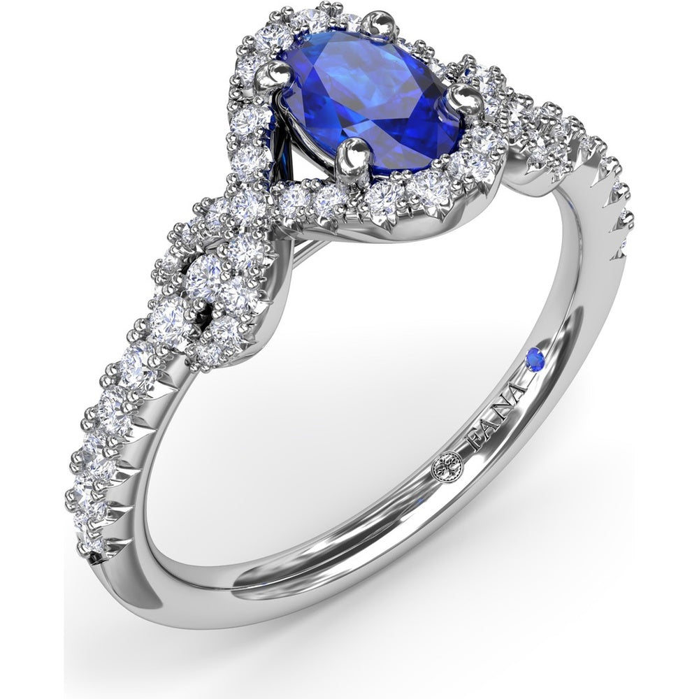 Love Knot Ring with Oval Sapphire and Diamond Halo by Fana - 1.04 Carat Total Gemstone Weight