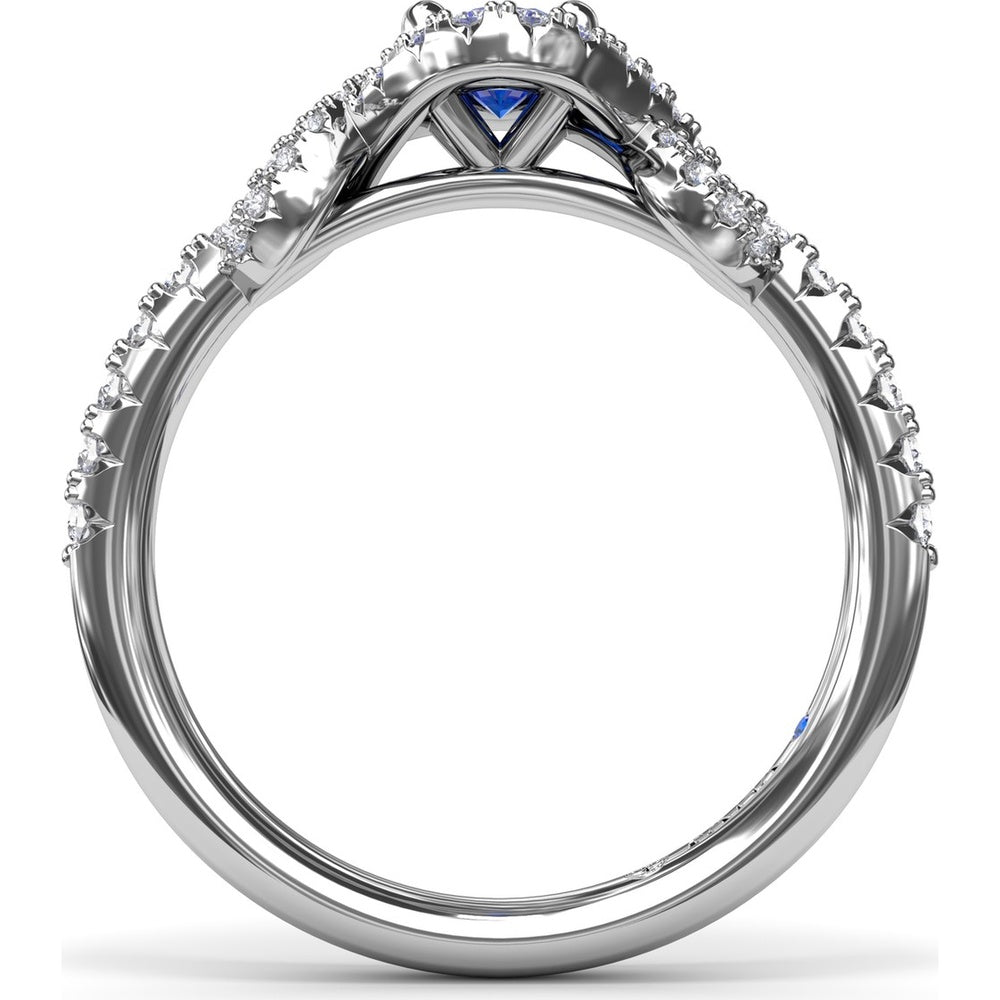 Love Knot Ring with Oval Sapphire and Diamond Halo by Fana - 1.04 Carat Total Gemstone Weight