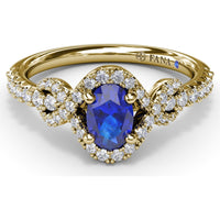 Love Knot Ring with Oval Sapphire and Diamond Halo by Fana - 1.04 Carat Total Gemstone Weight