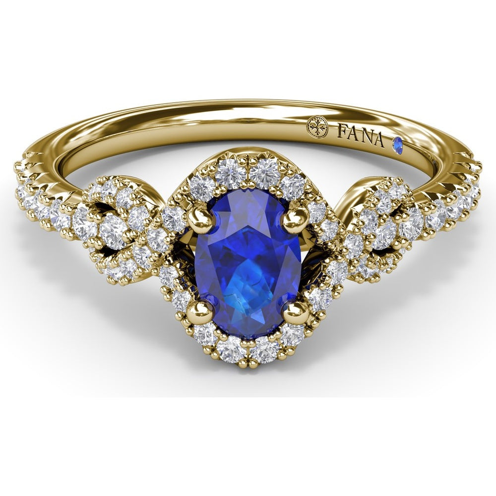 Love Knot Ring with Oval Sapphire and Diamond Halo by Fana - 1.04 Carat Total Gemstone Weight