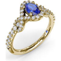 Love Knot Ring with Oval Sapphire and Diamond Halo by Fana - 1.04 Carat Total Gemstone Weight